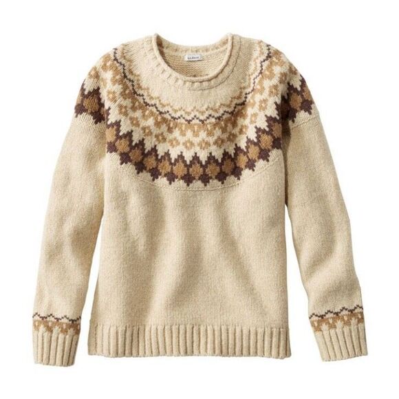 L.L. Bean Sweaters - LL Bean Fair Isle Crew Neck Sweater Women’s Size Small cream brown 100% wool